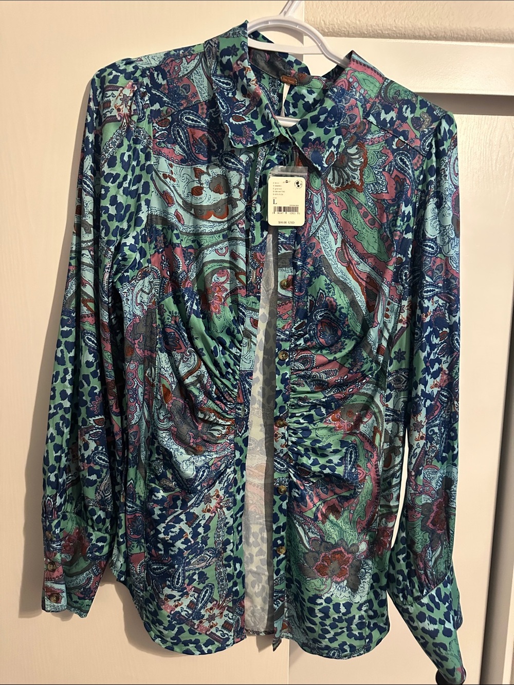 Free People Blue and Purple Patterned Button Down Shirt ***